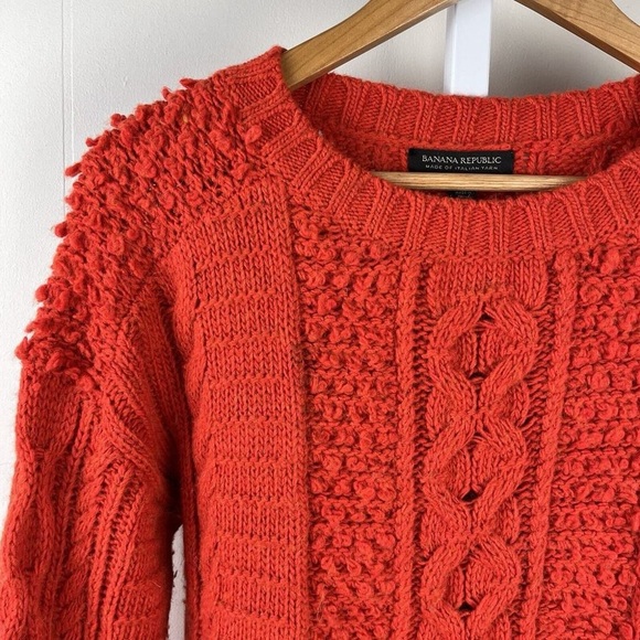 ⭐️ Banana Republic Cable Knit Sweater Orange Pullover Wool Alpaca Blend MEDIUM - Picture 4 of 12